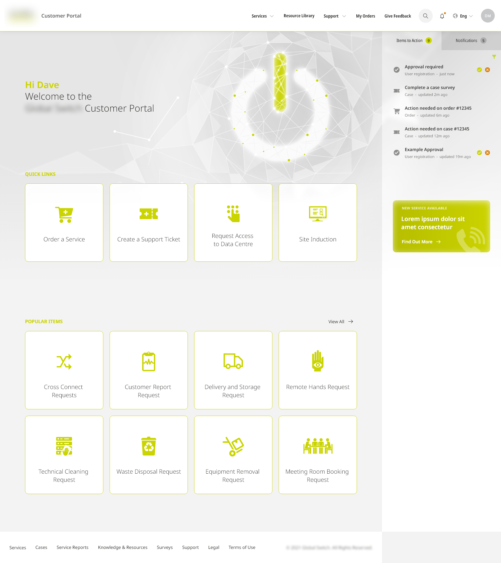 ServiceNow Data Centre Services - Showcase - IT Service Hub - Media - Monochrome