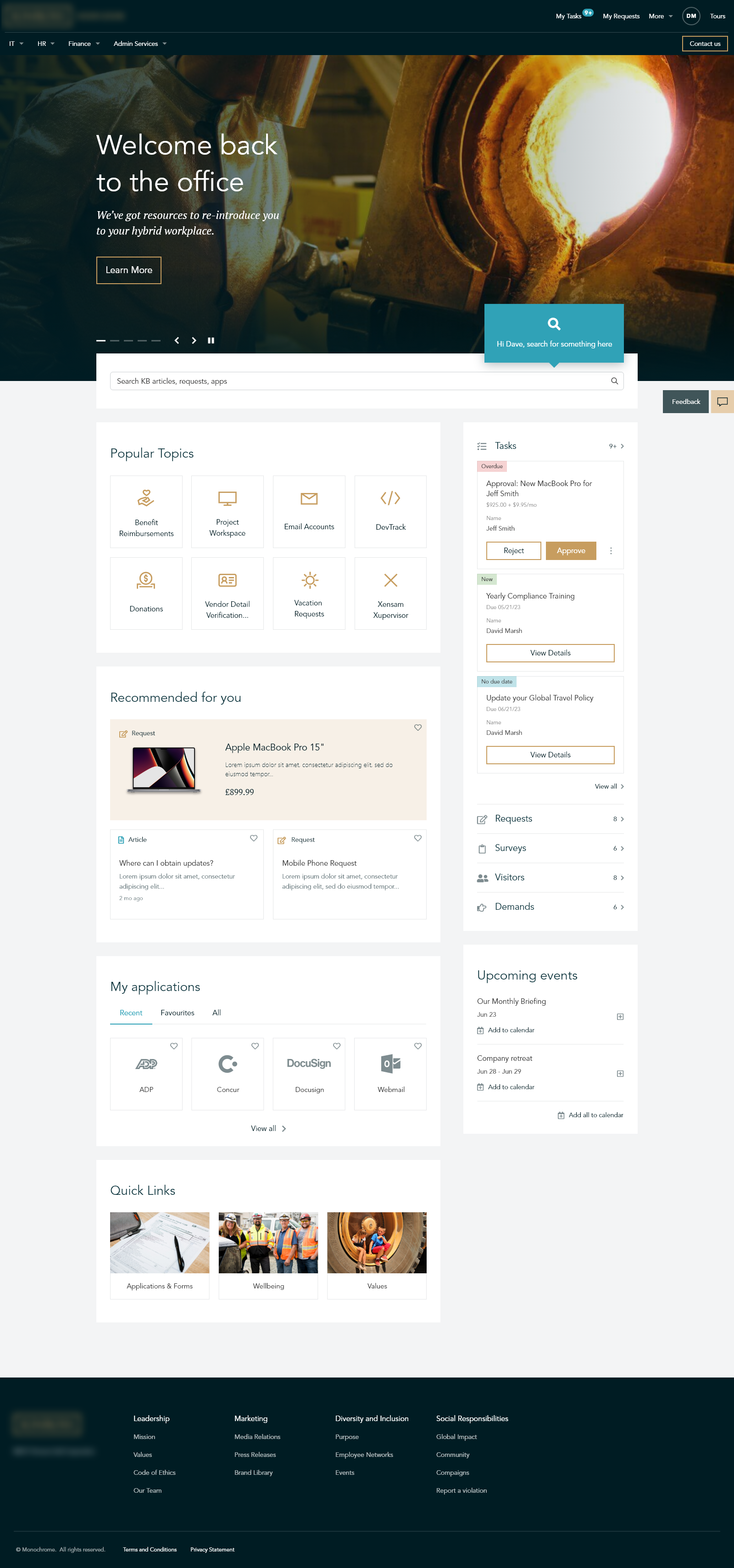 ServiceNow Employee Center Kinross Showcase - Mining - Monochrome