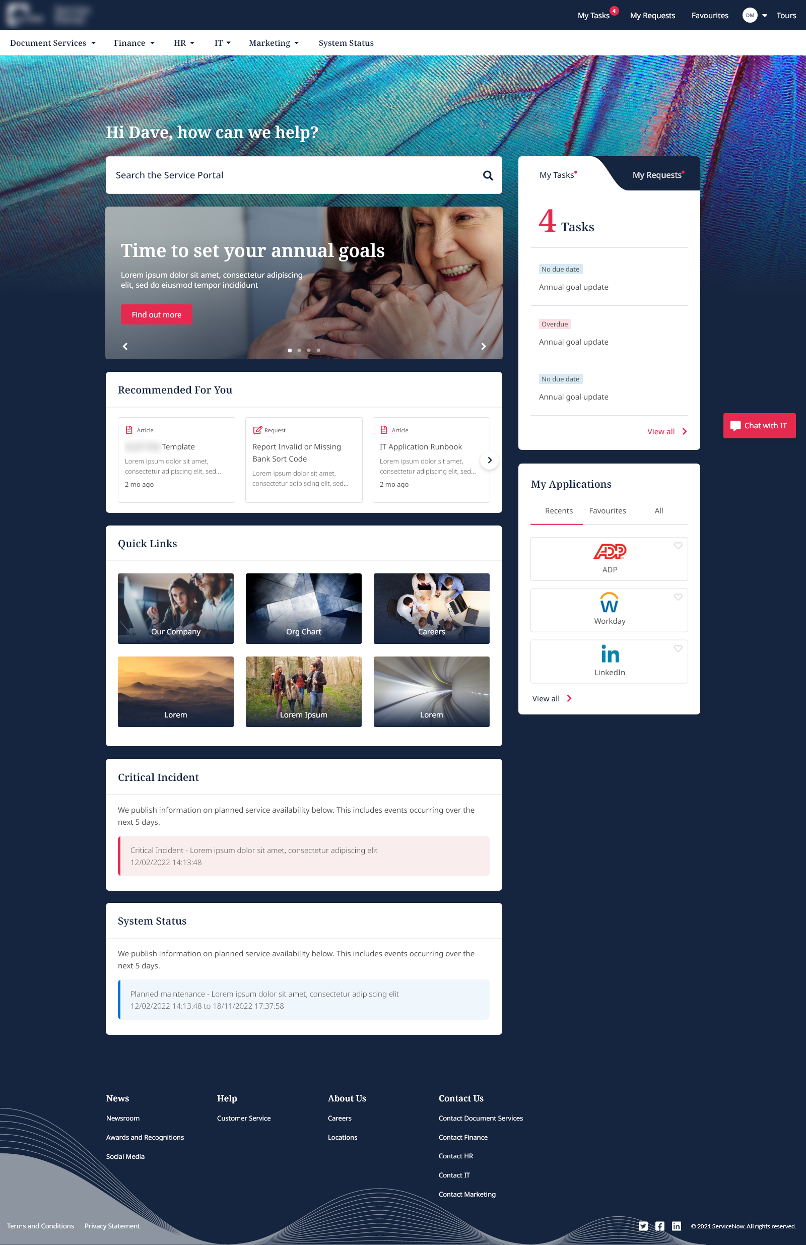 ServiceNow Employee Center Showcase - Law - Monochrome